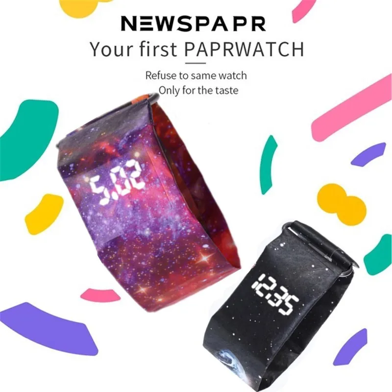 

Fashion Creative Trend Newspaper LED Digital Wrist Watch Mens Women Waterproof Straps Paper Sport Students Digital Watches Clock