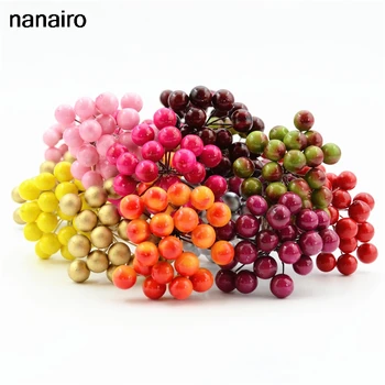 

20pcs 40heads Mini Plasti Fake Fruit Small Berries Artificial Flower cherry Bouquet Stamen Wedding Home Christmas Decorative