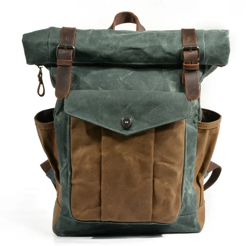 Muchuan мужской и wo мужской брезентовый Большой Вместительный холщовый рюкзак, сумка для книг, сумка для альпинизма на открытом воздухе, масляная восковая тканевая сумка, почта - Цвет: Green lake