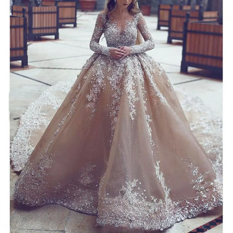 Saudi Arabia Wedding Dresses Stunning Beaded A Line Champagne Bridal