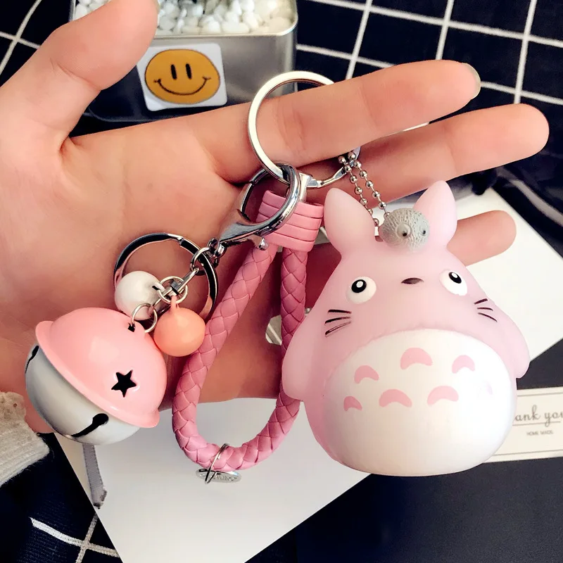 

Cartoon Japan Anime Totoro Keychain Leather Rope Bells Key Ring Girl Lady Car Purse Bag Cute Pendant Key Chains Gift Trinket