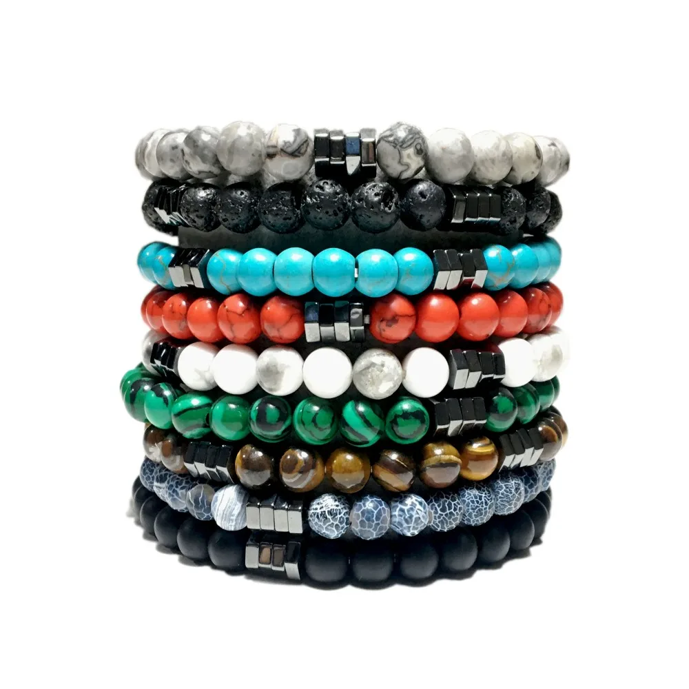 

Noter Natural Stone Bracelet Unisex Creative 9 Colors Beaded Braslet For Male Cool Biker Yoga Prayer Jewelry Pulseira Masculina