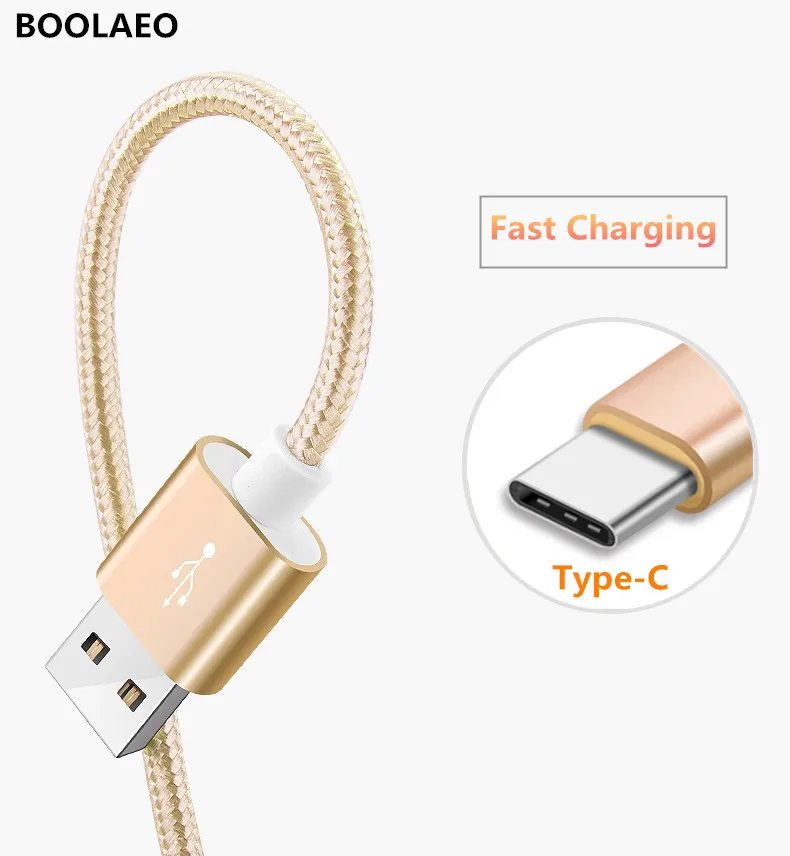 

BOOLAEO USB Type C Fast Charging usb c cable Type-c data Cord Charger usb-c For Samsung S8 S9 Note 9 8 S10 PLUS c9 c7 pro Nylon