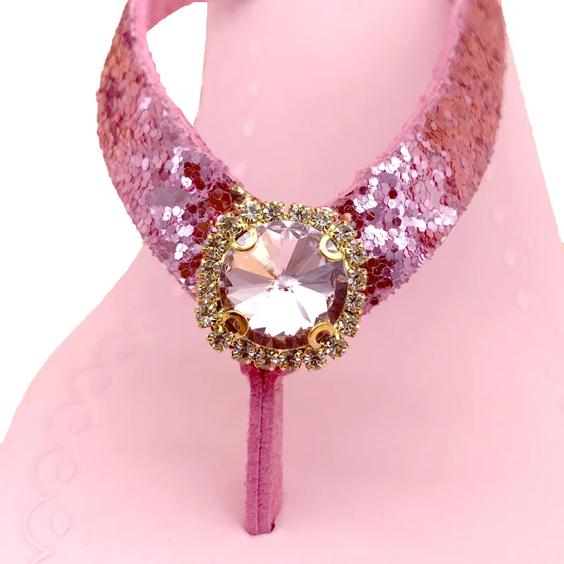 Günstig Strass Hausschuhe Frauen Sommer Plattform Weages Rutschen Glitter Frauen Grundlegende Strand Hausschuhe Schwarz Flip Flops