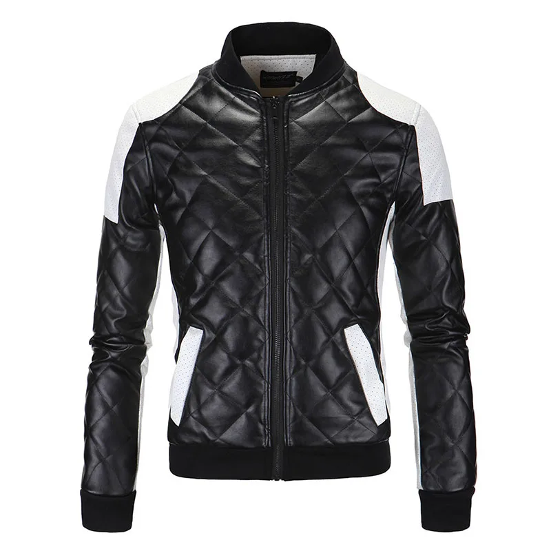 New Fashion Pu Leather Jacket Men Slim Casual Black White Bomber Jacket Coat Mens Brand Clothing Outwear Plus Size M-5XL