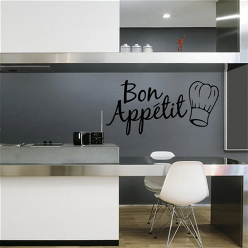 Kitchen Wall Stickers Bon Appetit French Food Quote Wall Decal Dining Room Removable Wall Decor Art Posters Wall Papers