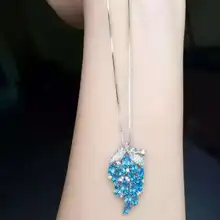 Натуральный голубой топаз камень кулон S925 серебро Природный камень кулон Цепочки и ожерелья модный роскошный винограда строка женщин Fine Jewelry