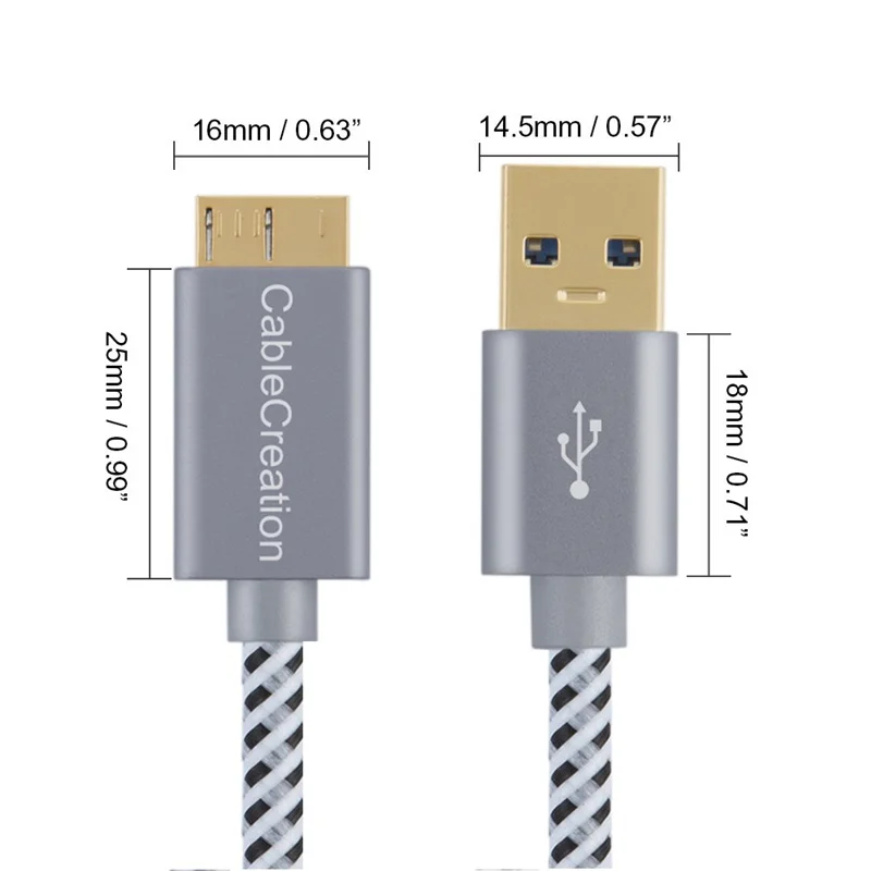 Кабель Micro USB 3,0, короткий шнур USB 3,0 A к Micro B, совместимый внешний жесткий диск, hd-камера, Note 3/N9000, серый космос алюминий