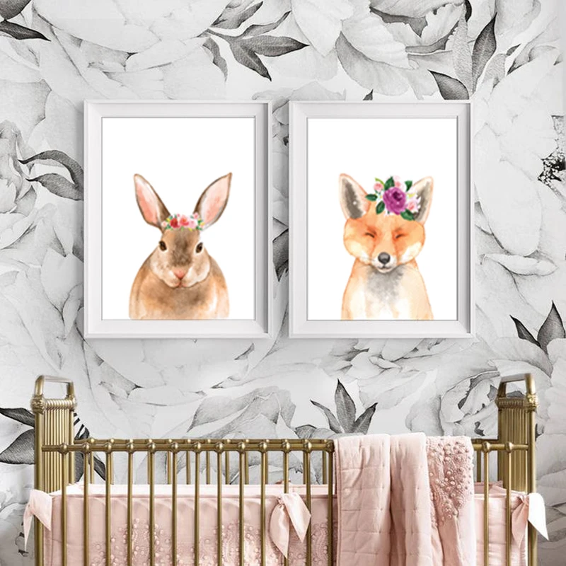 

Woodland Animals Nursery Decor Zoo Prints Cartoon Canvas Paintings Scandinavia Poster POP Wall Art Pictures Baby Kids Room Decor
