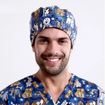 

Hospital&Pet Hospital Doctor Unisex Surgical Cap Absorb Sweat Terry Print Adjustable Nurse Cap Short Hair Lace-up Dome Hat,J41