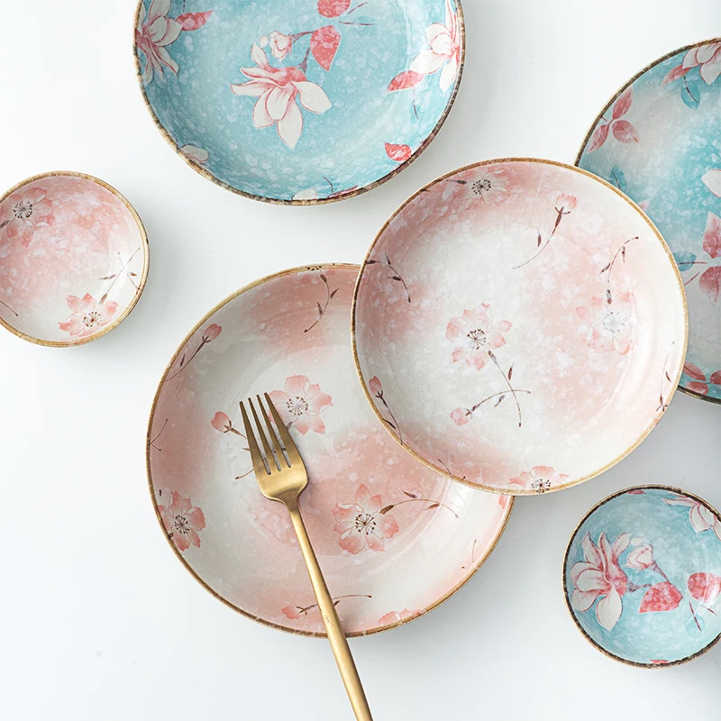 EECAMAIL тарелка в японском стиле для дома, креативная керамическая Снежинка, глазурь, посуда для пельменей, Набор круглых тарелок