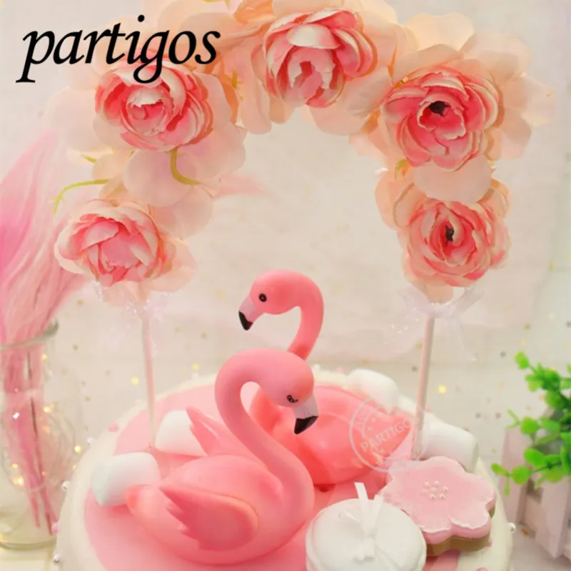 1pcs pink flamingo cake topper Happy Birthday Cake Decoration Flamingo Party Decor wedding deco BabyShower summer party supplies