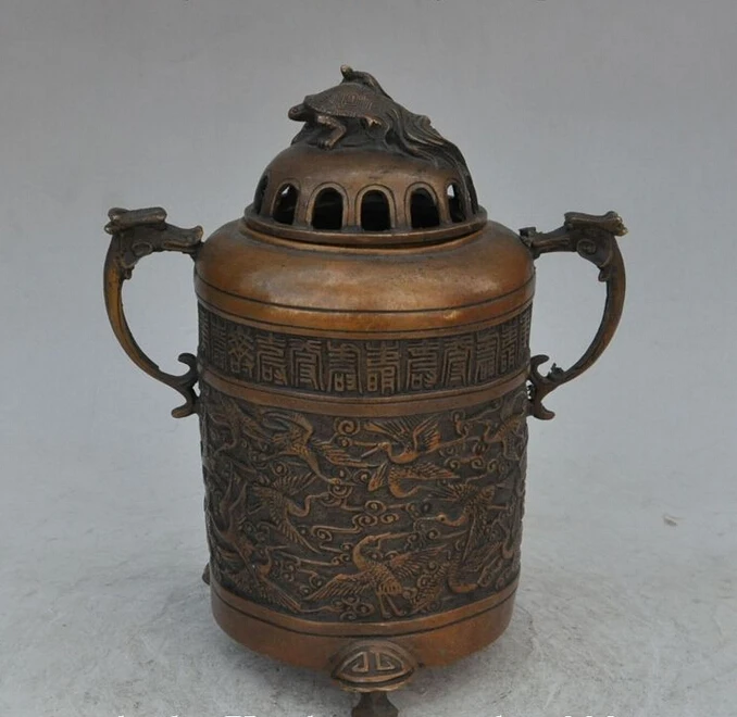 

8"chinese bronze Fly crane bird dragon head turtle statue incense burner Censer
