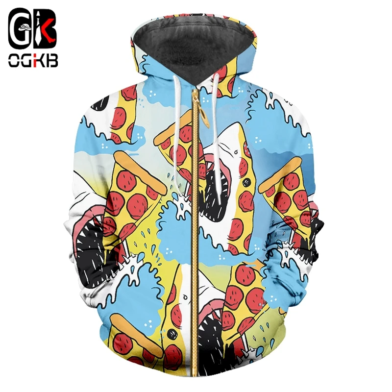 

OGKB New Zip Hoodie Women/men's Funny Printing Shark Eat Pizza 3d Sweatshirt Man Hip Hop Fashion Brand Autumn Pullover Hoody 6XL