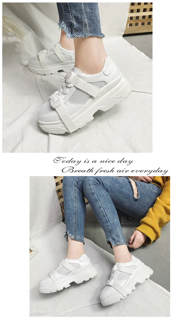 LZJ/женская повседневная обувь на платформе с пряжкой; трендовые женские дышащие кроссовки белого цвета; уличная женская обувь