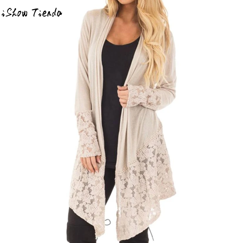 

Women Fashion Lace Patchwork Long Sleeve Pure Color Cardigan Coat Female Outerwear Casual Long Down Cotton Wadded Lady#ghc