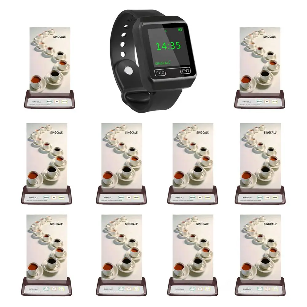 

SINGCALLwaiter calling system,1 SINGCALL watch pager APE6800 and 10 wireless call buttons,3 options