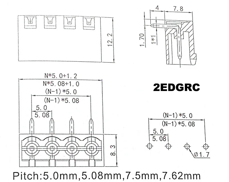 10 компл. шаг 5,08 мм 2 P 3 P 4 P винт плагин PCB клеммный блок 2 EDGK 2 EDGRC закрыть правый угол штекер/женский Съемный разъем