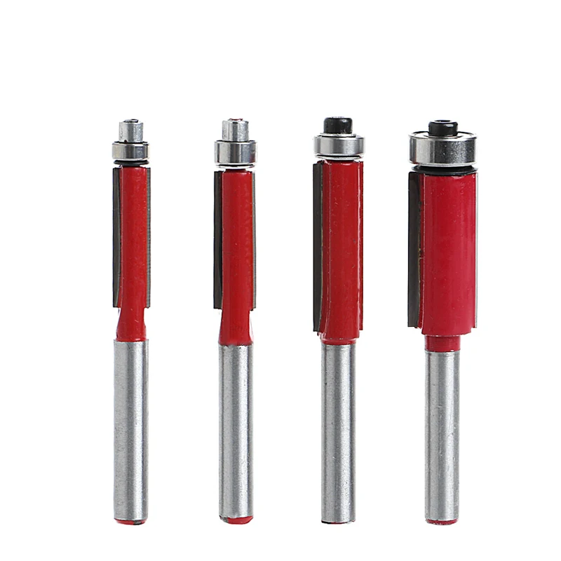 4 Pcs/Set Alloy Flush Trim Bit Router Bit Bearing 1/4" Shank 6 12mm