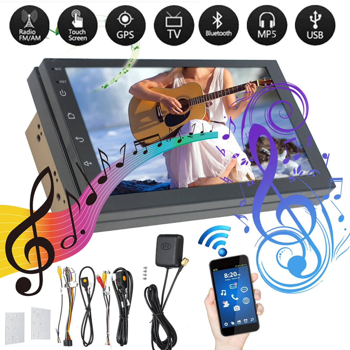 

Android 7.1 Car Multimedia Player bluetooth Car Stereo Radio 2 DIN 7" MP5 Player GPS Wifi +Rear Camera Car Electronics