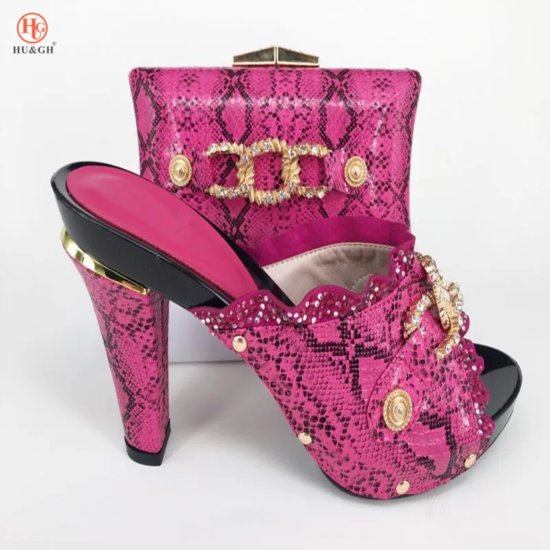 

2018 New Wonderful Style African High Heel Shoes And Bag Set Hottest Stones Italian Ladies Slipper And Bags Sets For Wedding
