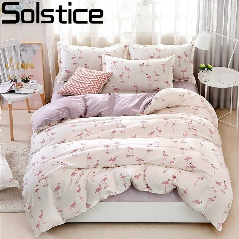 

Solstice Cartoon Pink White Flamingo Children's Boy Girl Kids Bedding Sets Soft Bed Linings Duvet Cover Bed Sheet Pillowcase