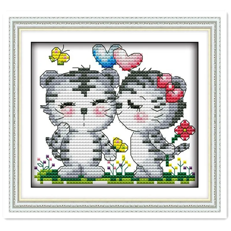 Chinese Cross Stitch kit Love Tigers Animal Water Soluble Canvas Sets
