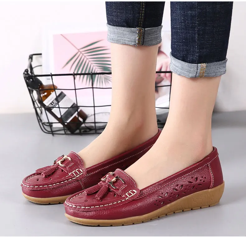 Casual shoes flats female fashion women summer genuine leather slip on women shoes loafers solid comfortable shoes woman