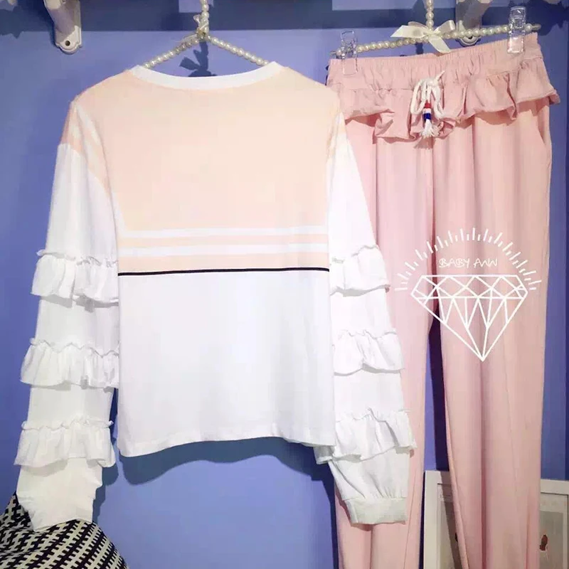 2 шт. женские пижамные комплекты из топа и брюк|home clothes|pajama setspajamas girls |