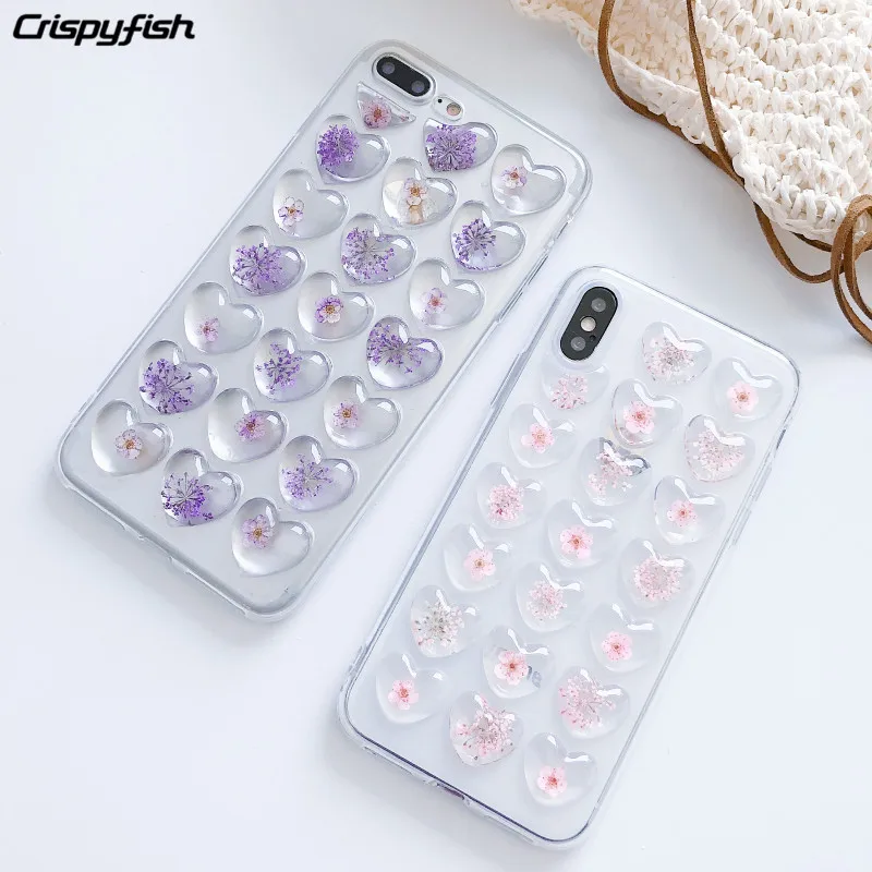 

Crispyfish 3D Heart Floral Case For iPhone 6 6s 7 8 Plus Flower Transparent Soft TPU Silicone Case For iPhone X Xs Max XR Cover