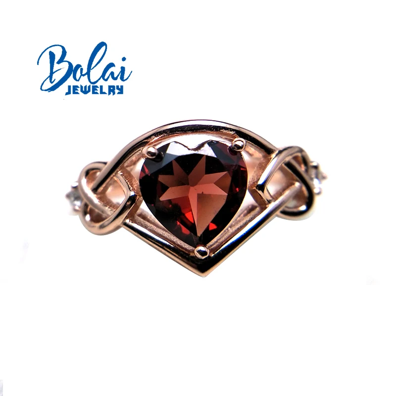 

Bolaijewelry,Natural garnet Heart 8.0mm Gemstone simple Rings 925 sterling silver fine jewelry for women daily wear party gift