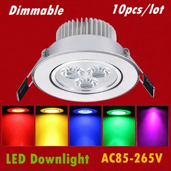

10pcs/lot LED Downlight 3W 4W 5W 7W LED Ceiling Down Lights Recessed LED Downlight Red Blue Green Yellow Purple AC85-265V