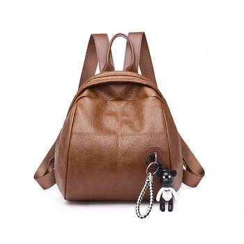 

2020 Casual Woman Backpack PU Leather Backpacks With Bear Pendant For Teenage Girls Female School Bagpack Fashion Women Mochilas