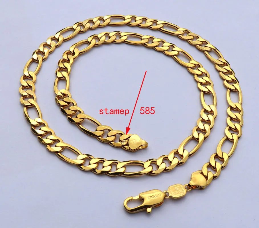 

Solid Stamep 585 Hallmarked 18 k Yellow Fine Gold Gf Figaro Chain Link Necklace Lengths 8mm Italian Link 24"