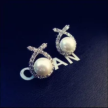 925 пробы серебряная звезда темперамент горный хрусталь Невеста женат жемчуг ухо гвоздь женский Анти-аллергия 77103