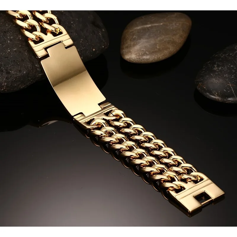 Gold Color ID Bracelet Men Scripture Stainless Steel Men Bracelet Metal Cross Double Hand Chain Bracelets & Bangles for Male