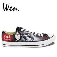 Вэнь дизайн пользовательские аниме ручная роспись обувь Черный Дворецкий Низкий Топ на шнуровке парусиновые кроссовки обувь для косплея мальчиков и девочек плимсоллы