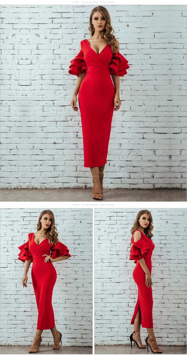 Новое летнее женское Клубное платье Vestidos Verano синие вечерние платья знаменитостей Желтый Красный рябь короткий рукав-бабочка миди платье