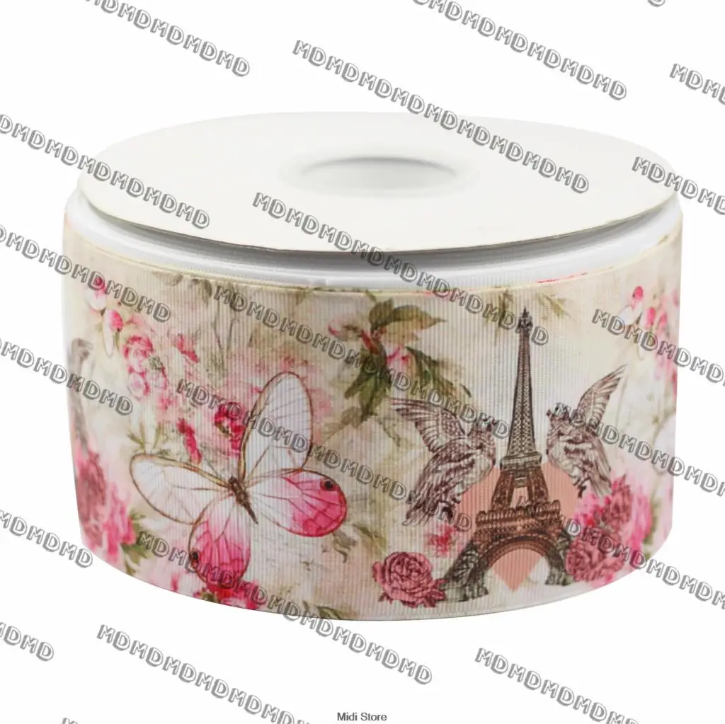 

3"75mm Butterfly Flower Printed Grosgrain Ribbon Floral Printed Ribbon DIY Handmade Wedding Gift Wrap 50yds MD170215-25-6574