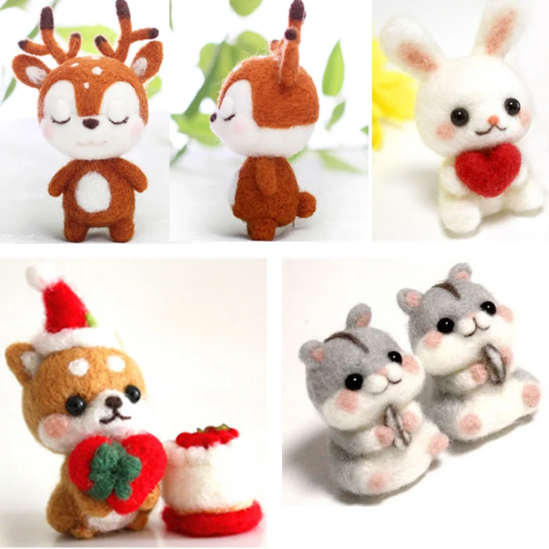 1 set wool for Felt DIY Package Hamsters, cats, dogs, Christmas gifts, stamps needle felting, Shiba Inu Set animals