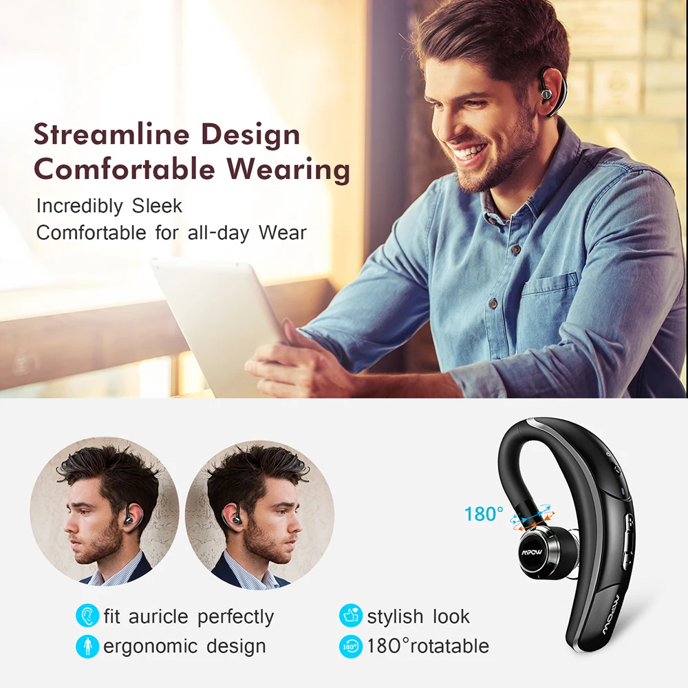 Pаспродажа Mpow BH028 Bluetooth наушники одиночные Беспроводные наушники с 6 часами воспроизведения Handsfree Вызов для водителя автомобиля Бизнес Стиль