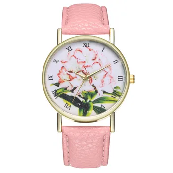 

2019 Ladies Watch Student Clock Watches For Women Flower Printing Quartz Watch Women PU Leather Band Wrist Watch Reloj Mujer