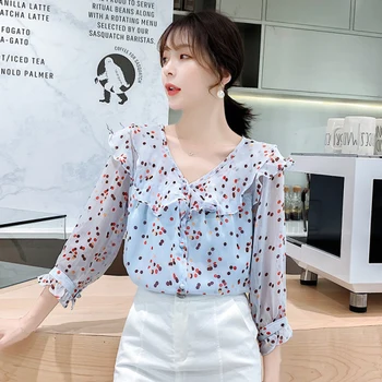 

Office Lady Chiffon Blouse Female Summer Regular Pastel Summer Tops For Women Sweet Fashion Summer Tops For Women