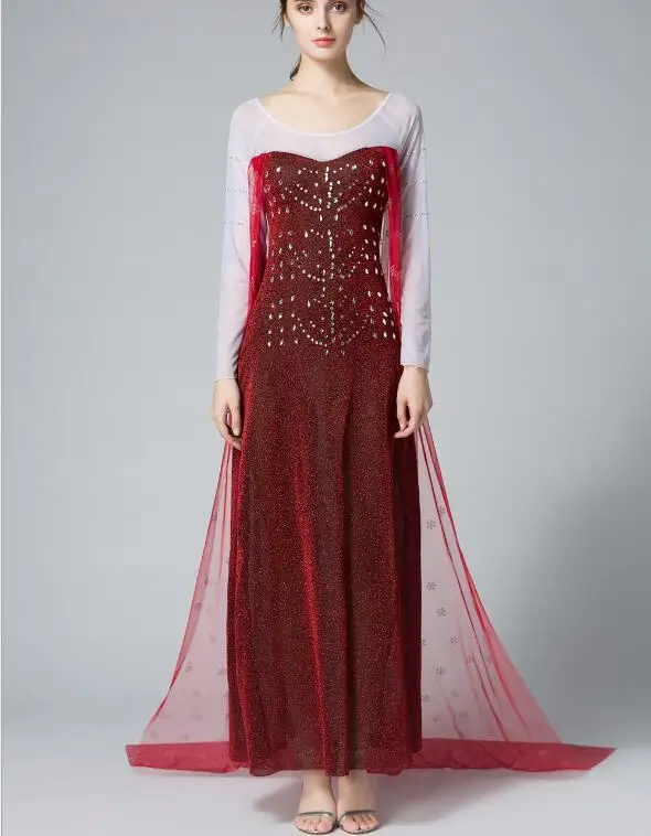 Рождественские вечерние платья для косплея, платье принцессы Эльзы, костюм принцессы Эльзы для взрослых, Снежная принцесса Эльза, костюм на Хэллоуин для женщин - Цвет: Красный