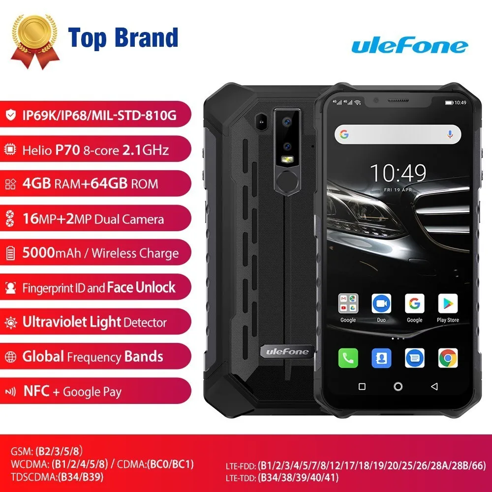 Ulefone Armor 6E IP68 прочный ударопрочный мобильный телефон Android 9,0 6," 4G+ 64G сотовый телефон NFC телефоны Беспроводная зарядка 4G смартфон