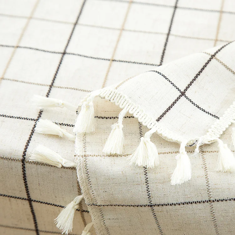 Японская жаккардовая скатерть из плотного хлопка и льна с вышивкой в полоску прямоугольная Рождественская скатерть с кисточками кружевная скатерть