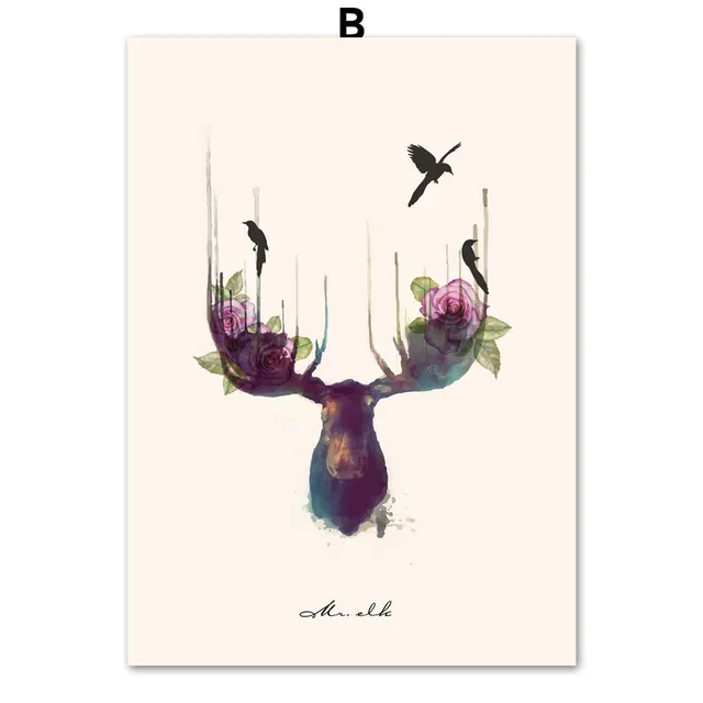 Colorful-Feather-Moose-Deer-Bird-Leaf-Love-Wall-Art-Canvas-Painting-Nordic-Posters-And-Prints-Wall.jpg_640x640 (1)