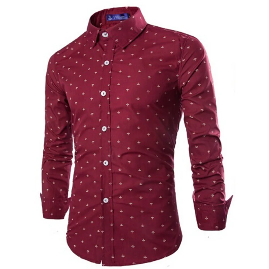 Zogaa, Мужская модная Повседневная рубашка с длинным рукавом, маленькая стрела, деловая рубашка, приталенная Мужская брендовая мягкая одежда - Цвет: Бургундия