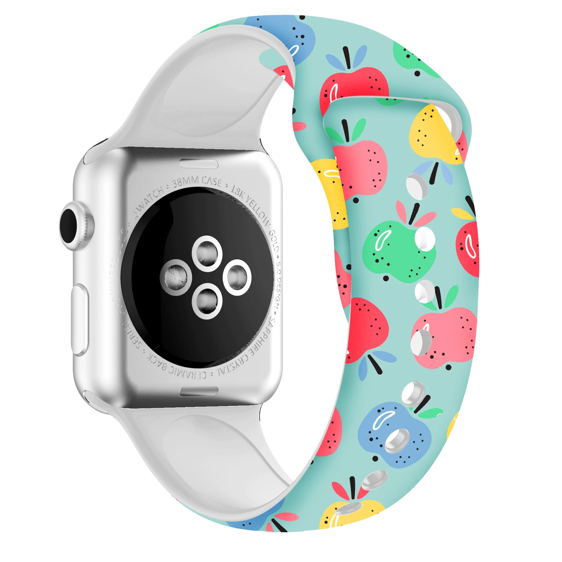 Мягкий силиконовый ремешок для apple watch series 5, 4, 3, 2, 1, iWatch, браслет для apple watch 38 мм, 42 мм, 40 мм, 44 мм, спортивный ремешок - Цвет ремешка: Colorful-apple