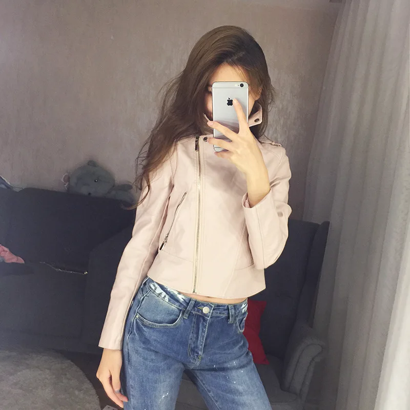 Brand Motorcycle PU Leather Jacket Women Autumn Spring New Fashion Slim Coat Zipper Outerwear Pink Jackets 2019 Short Coats HOT